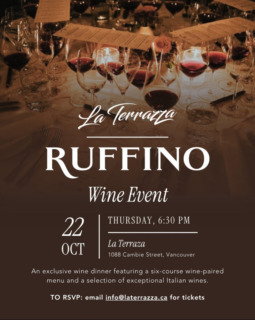 Ruffino Wine Event poster — October 22 at La Terrazza
